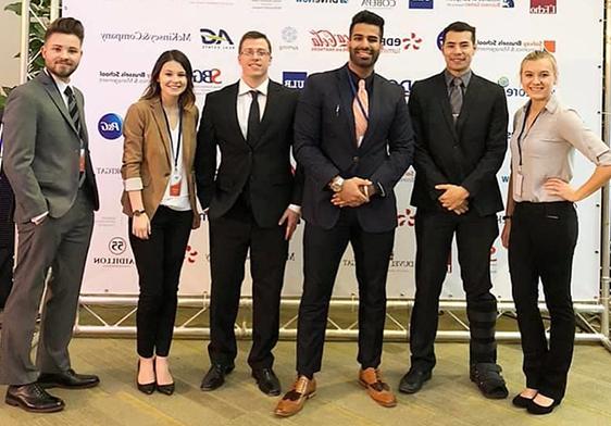 The students who competed in the business competition in Brussels.
